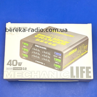 Зарядний пристрій 220V Mechanic F-Power 6, 40W з цифровою індикацією, вихід 6 гн. USB