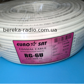 Кабель RG-6 EuroSat (1.02CCS+48/0.12AL-MG), діам. 6.5mm, білий