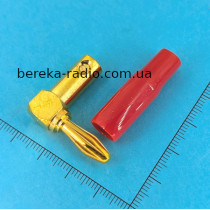 Штекер акустичний банан, кутовий, червоний, gold