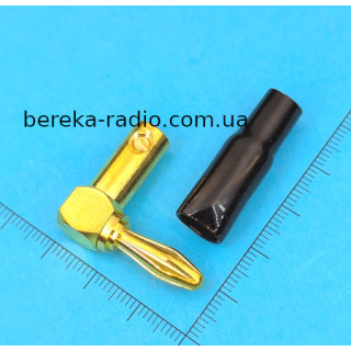 Штекер акустичний банан, кутовий, чорний, gold