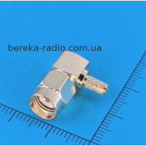Штекер SMA реверсний кутовий, обтискний під кабель RG-174, gold, латунь