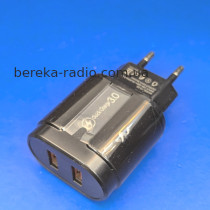 Зарядний пристрій 220V на 2 гн. USB, QC3.0, 3.5A, чорний
