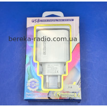 Зарядний пристрій 220V на 3 гн. USB + LCD, QC3.0, 3.0A, білий