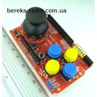 Джойстик з кнопками для Arduino Joystick Shield, Ucc=3.3-5V, (4 великі кольорові кнопки і джойстик з