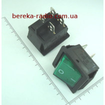 Перемикач клавішний IRS-201-1A ON-OFF широкий, зелений з підсвіткою, 4 pin, 15A/250VAC