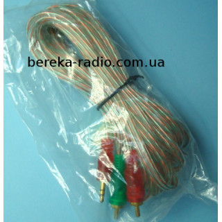 Шнур шт. 3.5mm стерео - 2шт.RCA, gold, 5m, прозорий