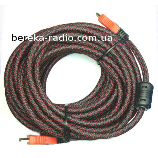 Шнур HDMI (шт.-шт.) Vers.-1.4, gold, фільтр + сітка, 10m, чорно-червоний
