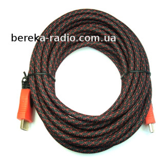 Шнур HDMI (шт.-шт.) Vers.-1.4, gold, фільтр + сітка, 5m, чорно-червоний