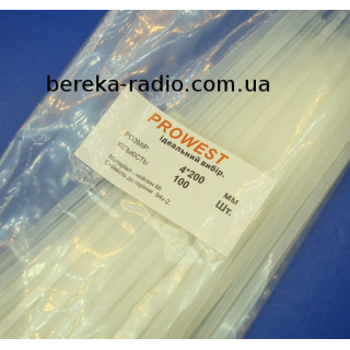 Стяжка 200x4.0mm біла Prowest (100 шт)