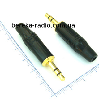 Штекер 3.5mm стерео, металевий корпус gold, чорний